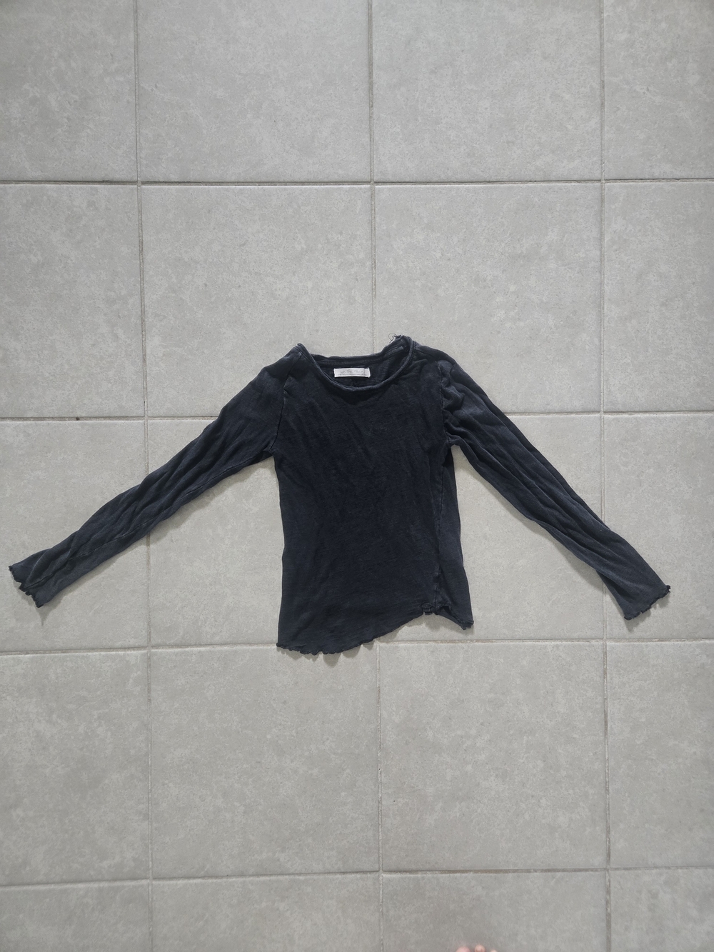 We The Free Black Long Sleeve Ruffle-Trim Top